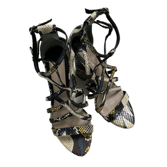 Derek Lam 10 Crosby Snake Print Ankle Strap Wedge Open Toe Heeled Sandals 7 - Picture 5 of 10